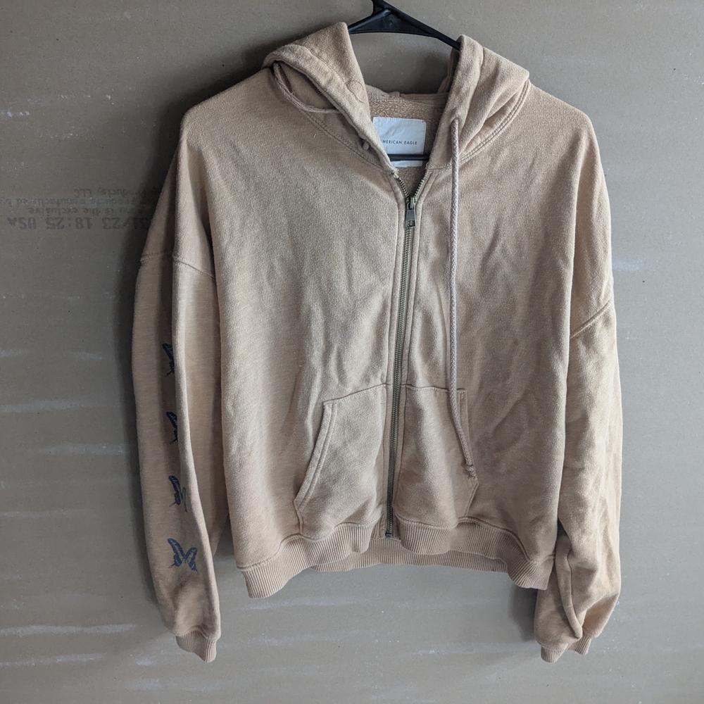 American Eagle Outfitters Orange Tan Crop Top with Hood